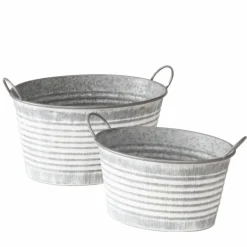 Zinkbaljer / plantebaljer i støvet grå zink med håndtag - Sæt 2stk